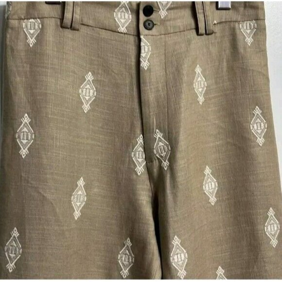 ZARA Linen Blend Embroidered Wide Leg Crop Pants Beige Blogger F 2731 047 - Picture 3 of 12